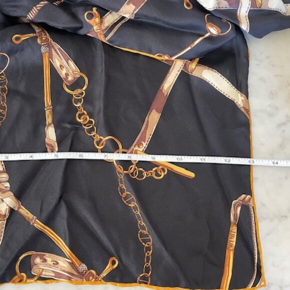 TALBOTS Vintage Silk Scarf Equestrian Print Oblong Black, Brown, Gold - Picture 14 of 14